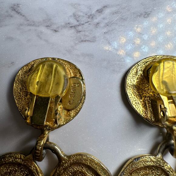 C. Stein Heart Dangle Clip On Earrings VINTAGE - Picture 4 of 4